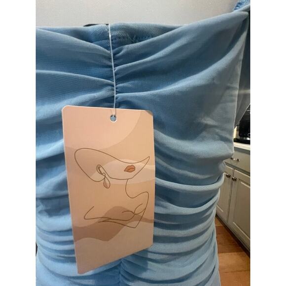 FASHION NWT CHIFFON SCRUNCH BABY BLUE KNEE LENGTH DRESS WOMENS XL - Picture 8 of 10